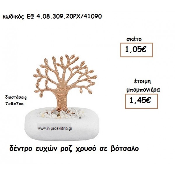 ΔΕΝΤΡΟ ΕΥΧΩΝ ΡΟΖ ΧΡΥΣΟ ΣΕ ΒΟΤΣΑΛΟ για μπομπονιέρες γάμου - βάπτισης ΕΦ 0830920/41090