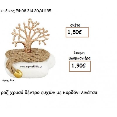 ΔΕΝΤΡΟ ΕΥΧΩΝ ΡΟΖ ΡΥΣΟ ΜΕ ΛΙΝΑΤΣΑ ΚΟΡΔΟΝΙ ΣΕ ΒΟΤΣΑΛΟ φτιάξτο μόνος σου μπομπονιέρες - δώρα πάρτυ ΕΦ 0831420/41135